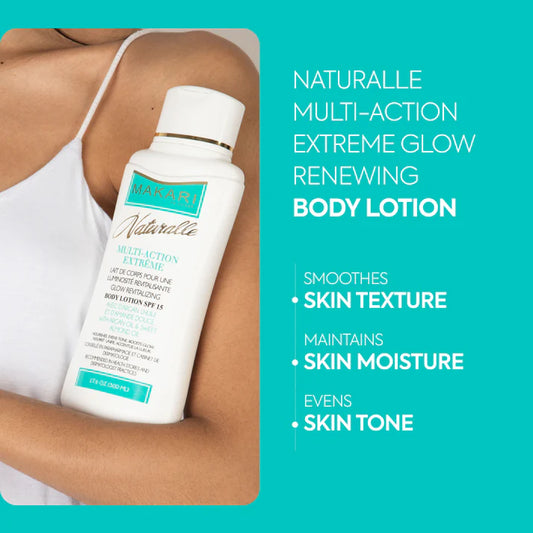 Body lotion bottle with text on a teal background | Makari de Suisse Uganda