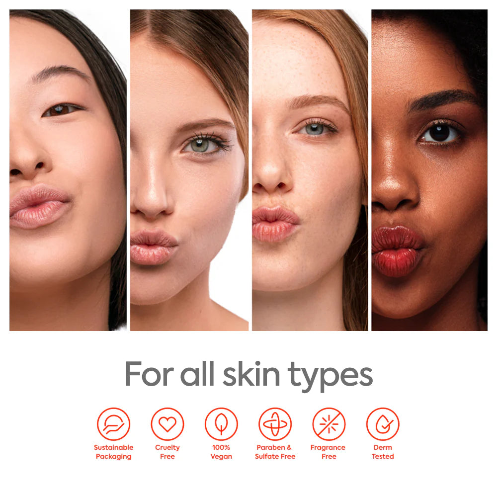 Four diverse women's faces with the text 'For all skin types' and icons indicating product features. | Makari de Suisse Uganda