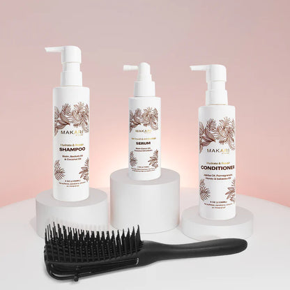 Makari Complete Hair Set – Shampoo, Conditioner, Serum & Brush for Stronger Shinier Hair – Makari De Suisse Uganda