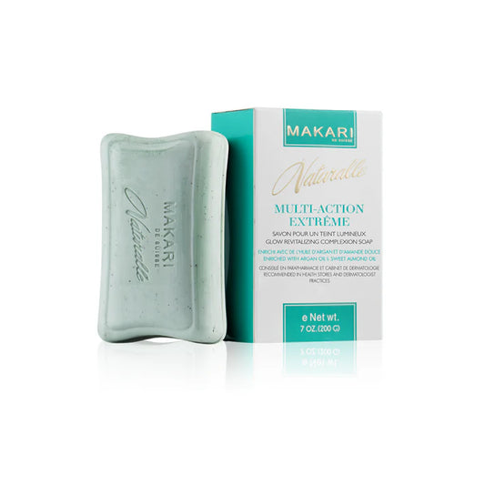 Makari Naturals multi-action extreme soap bar and packaging on a white background | Makari de Suisse Uganda