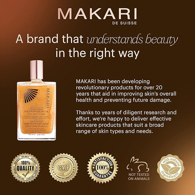 Or Rose 24K Gold Dry Oil – Real Gold Flakes for Face, Body & Hair Glow – Makari De Suisse Uganda