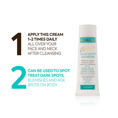 Skincare cream tube with usage instructions on a white background | Makari de Suisse Uganda