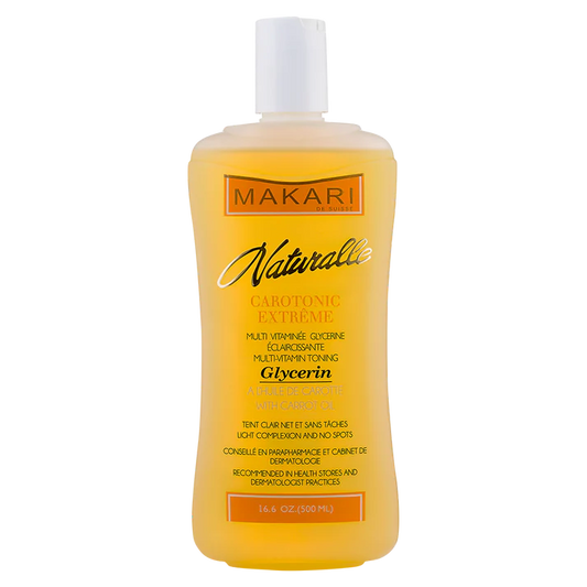 Yellow bottle of Makari Naturallie Garotonic Extreme on a white background | Makari de Suisse Uganda